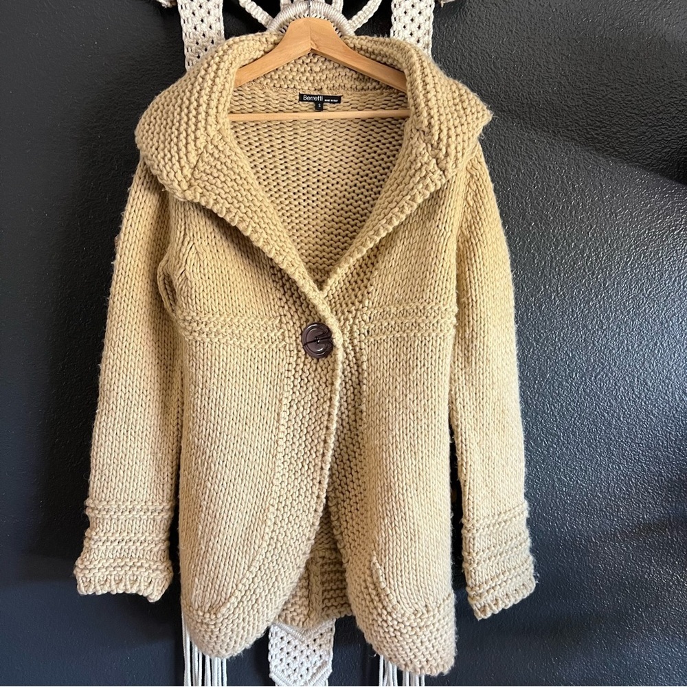 Berretti Made In Italy Chunky Cableknit Cardigan S Tan Cottagecore